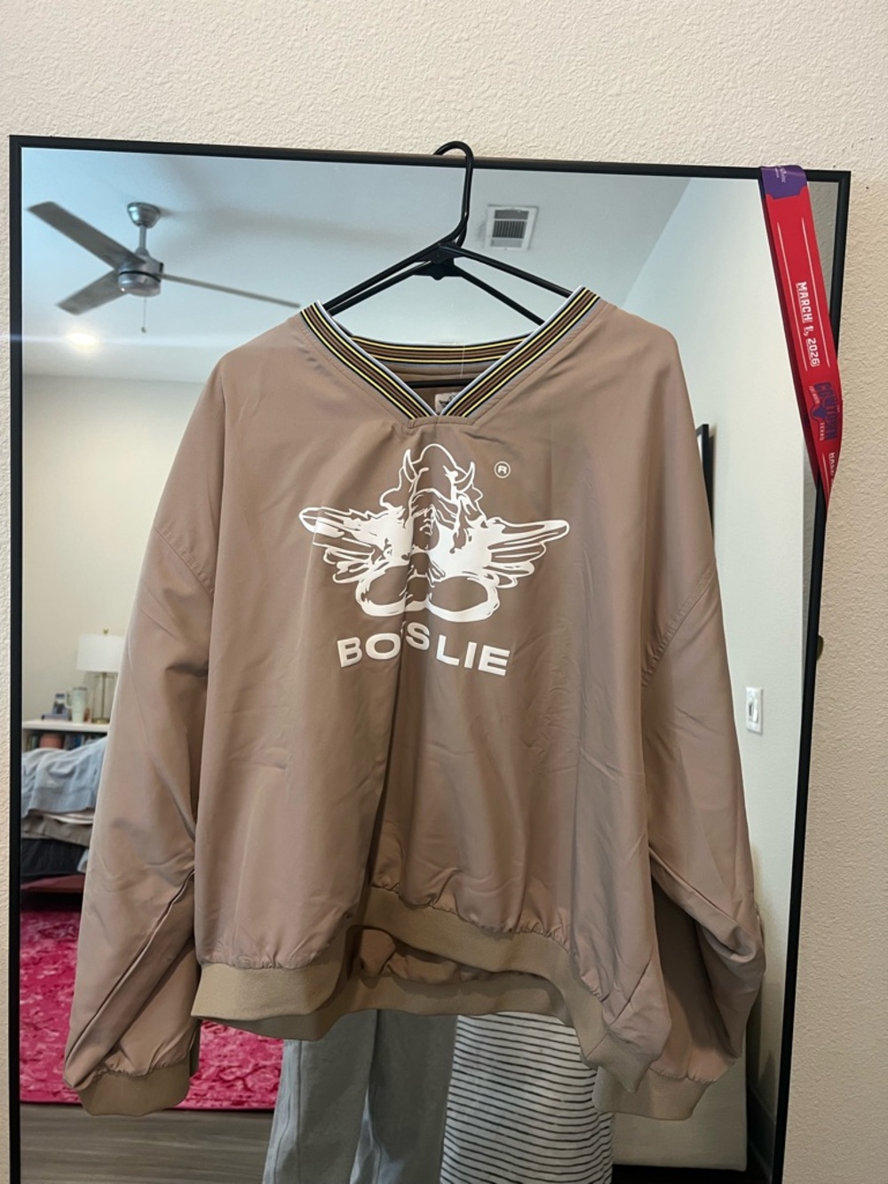Boys Lie Taupe Pullover with Striped V-Neck Trim